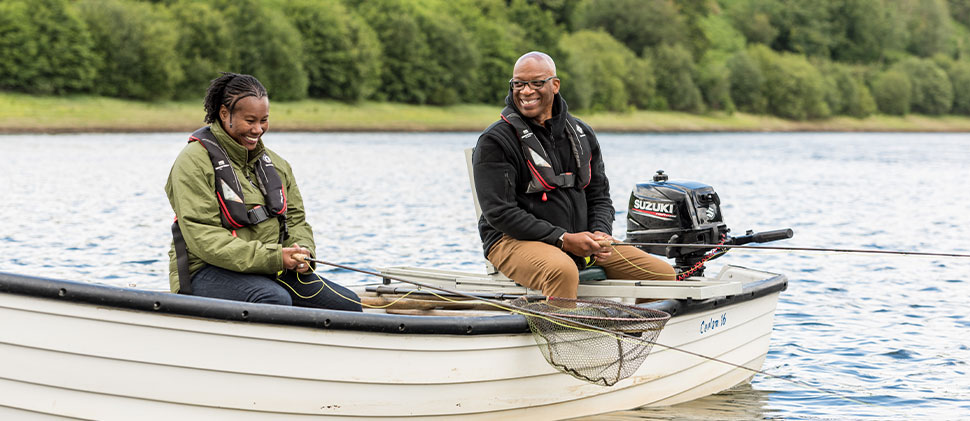 Couple Fishing In A Boat at Clatworthy Reservoir