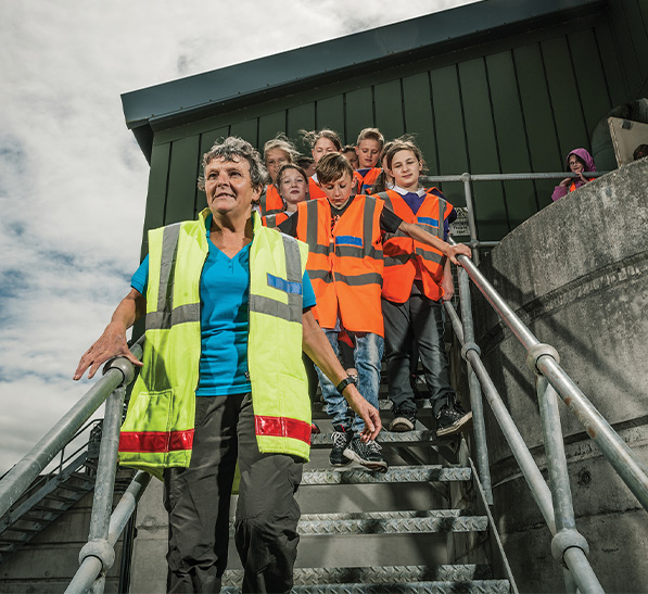 Education adviser Sue with a group of school children